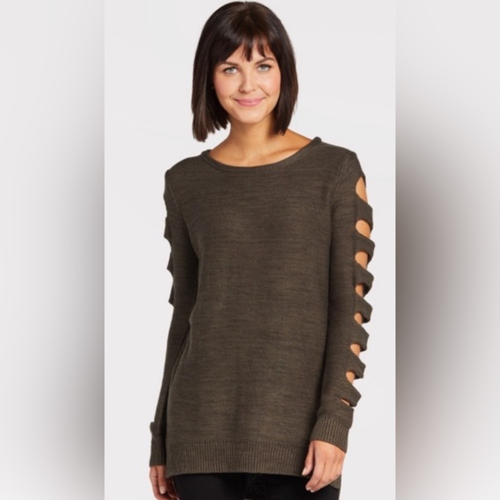 Stitches and Stripes Cut-out sweater - dark olive, small
